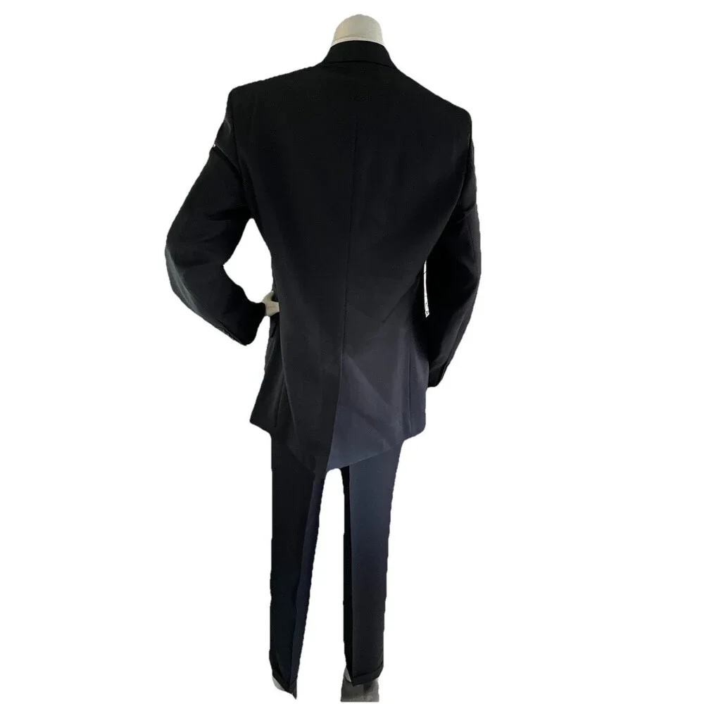 Geoffrey Beene Mens Suit Jacket Pants Black 100% Wool 46L 36x31